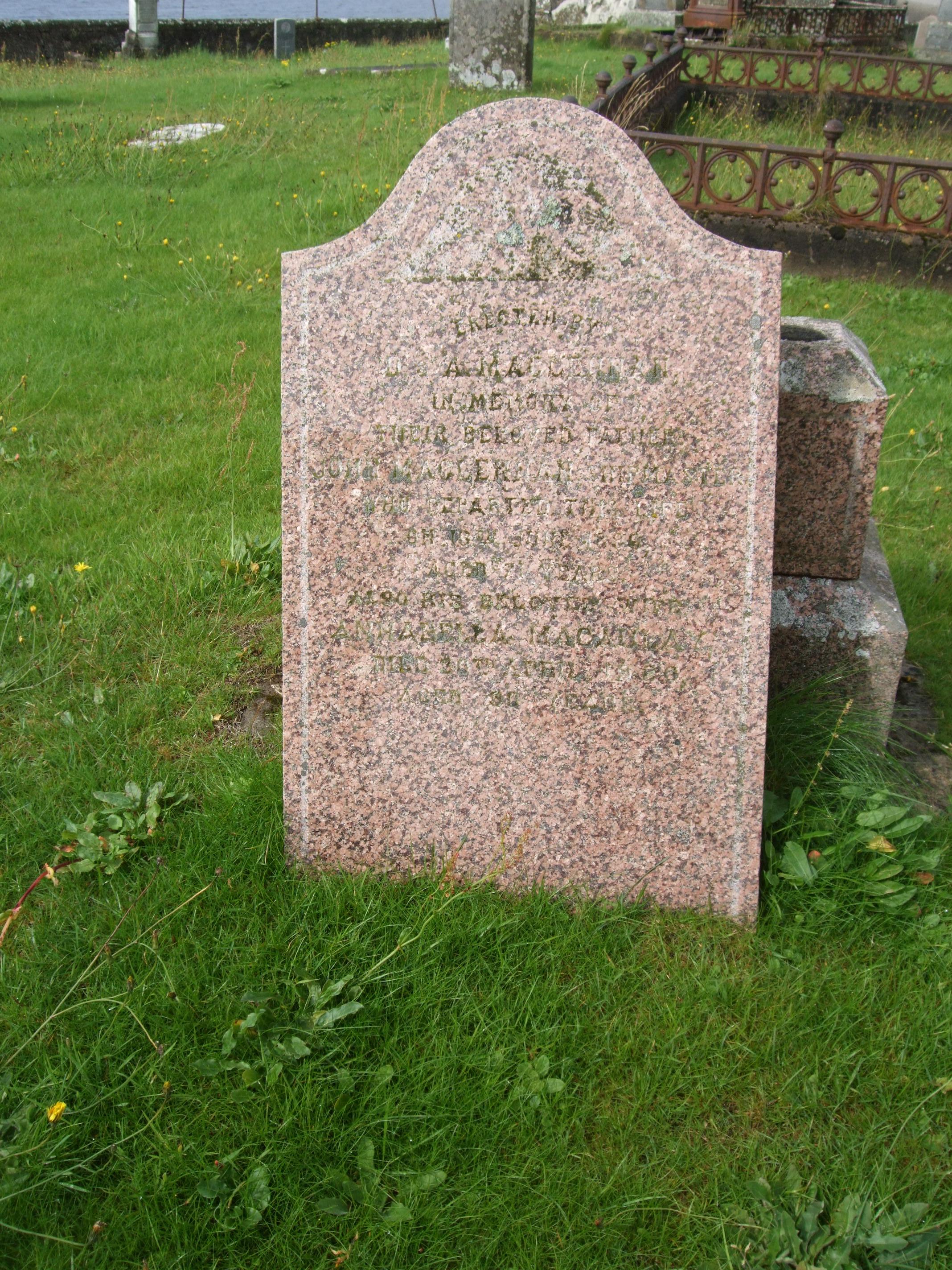Photo of headstones/John McLennan d1896 hdstn Sandwick & Annabella